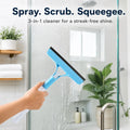Handheld Glass Cleaner Squeegee with Spray & Sponge - Streak-Free Car Bathroom Kitchen