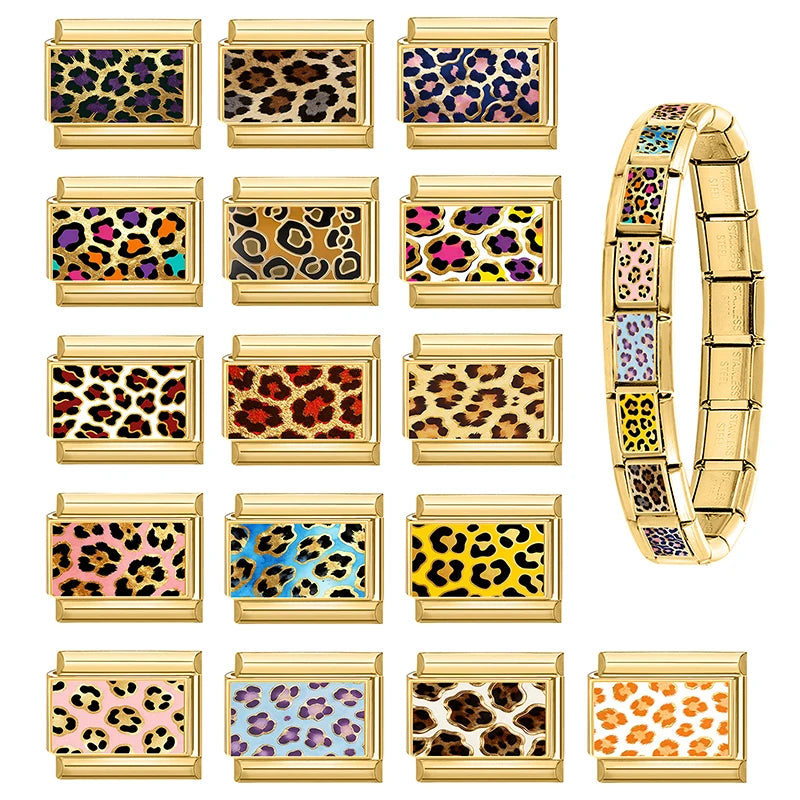 Y2K Style Colorful Leopard Stainless Steel Charm Link Bracelets for Women Men DIY Jewelry Making Gifts