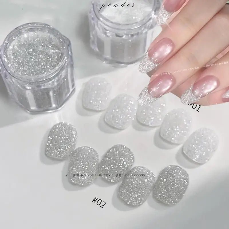 Sparkly White Sugar Nail Glitter Powder for DIY Christmas Manicure - Silver Reflective Decorative Dust