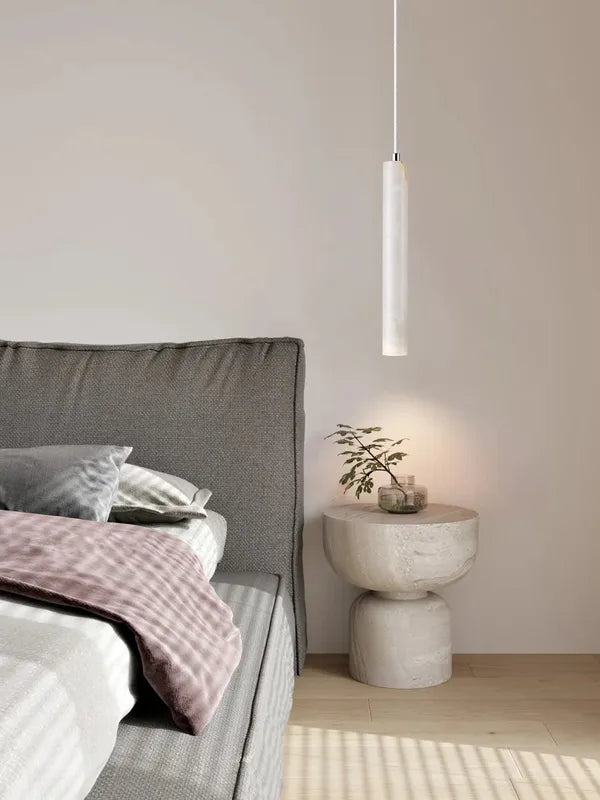 Modern LED Pendant Light Fixture with Wooden Tube Ceiling Lamp for Bedroom & Living Room
