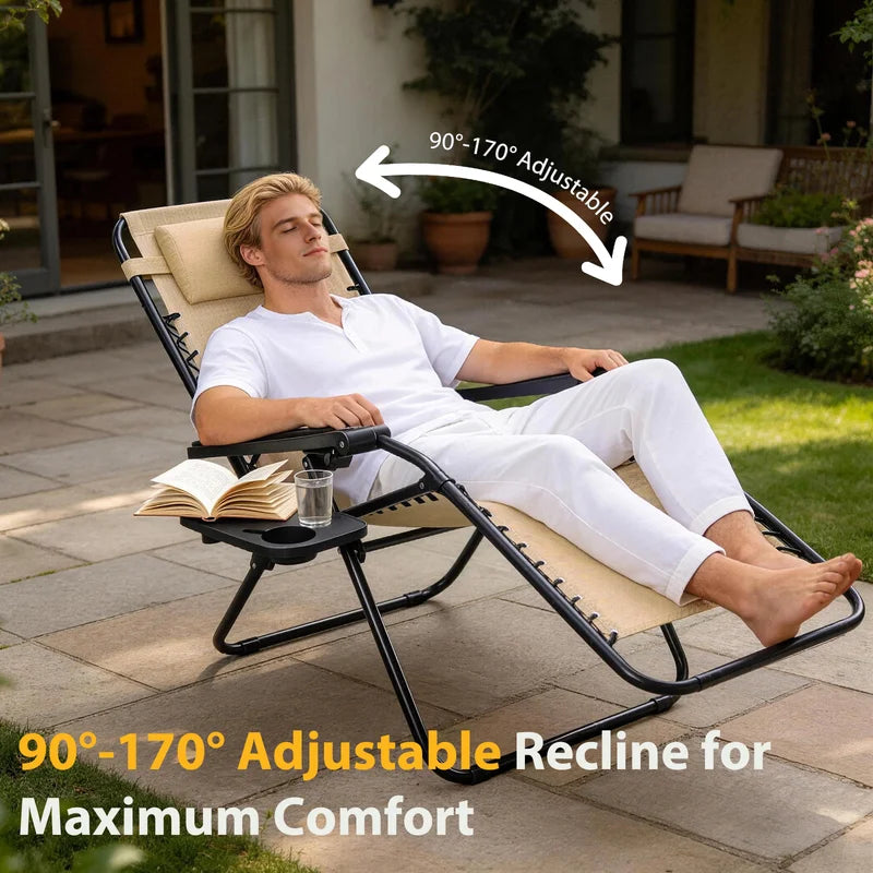 Zero Gravity Recliner Chairs Set of 2 with Cup Holders Outdoor Folding Lounge Chairs