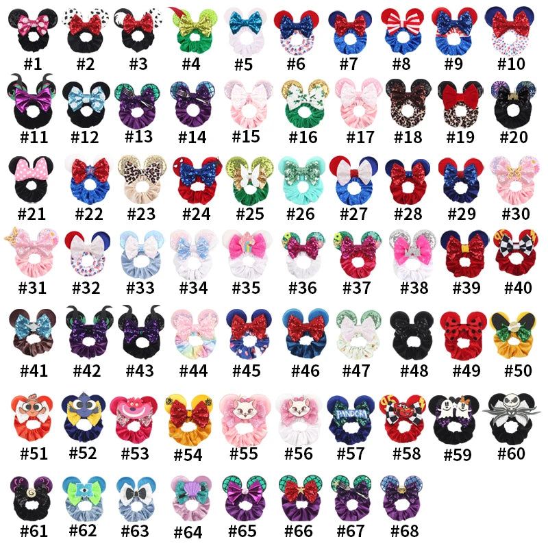 Velvet Hair Scrunchies with Mouse Ears for Girls & Women - Bow Headbands & Ponytail Accessories