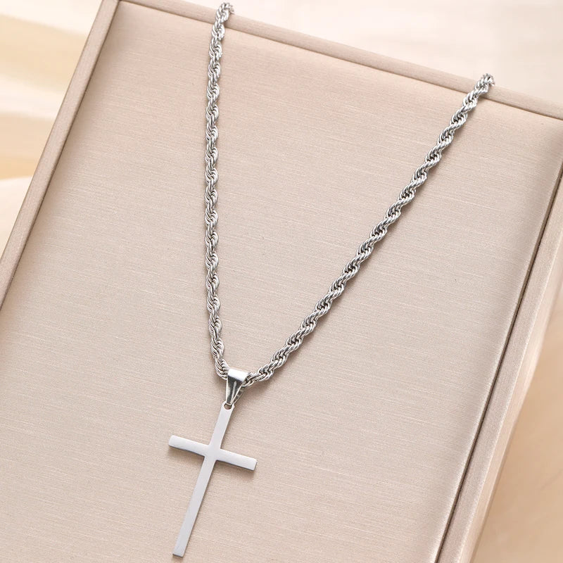 Minimalist Stainless Steel Cross Pendant Necklace for Men Women Gold & Red Brown Variants