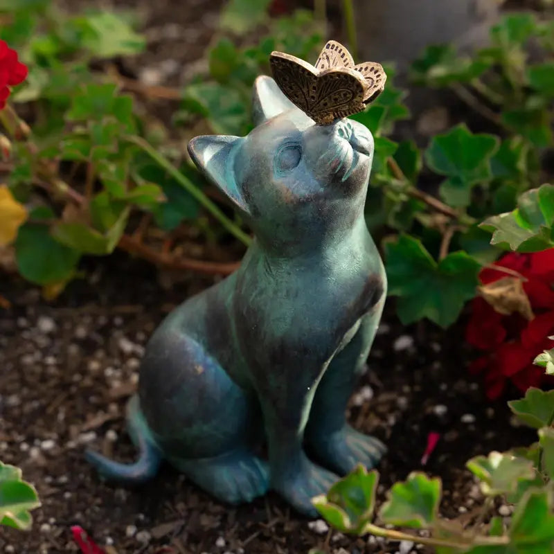 Cute Cat Butterfly Garden Statue Outdoor Resin Decor Animal Sculpture