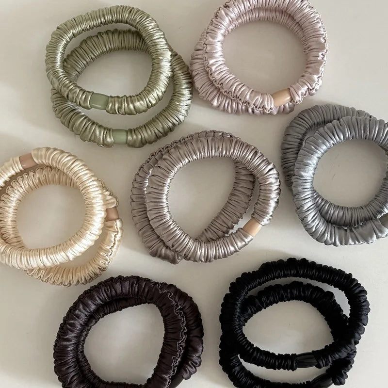 Elastic Satin Hair Tie for Women - Solid Color Silk Scrunchie & Rubber Bands