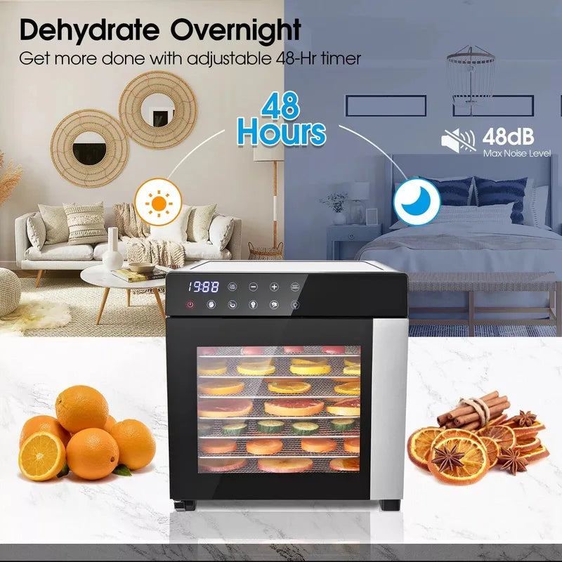 8-Tray Stainless Steel Food Dehydrator with Digital Timer & Presets
