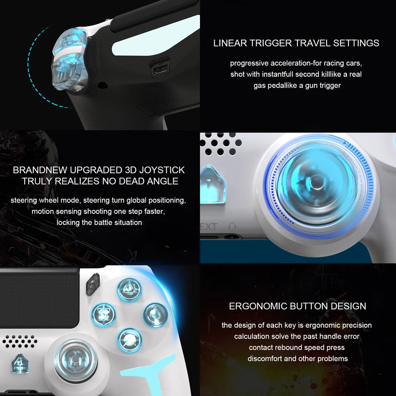 Wireless Game Controller for PS4, PS3, PC with RGB Lighting & Bluetooth