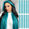 12 Pcs Teal Blue Clip-In Hair Extensions for Kids & Girls - 22 Inch Synthetic Highlights