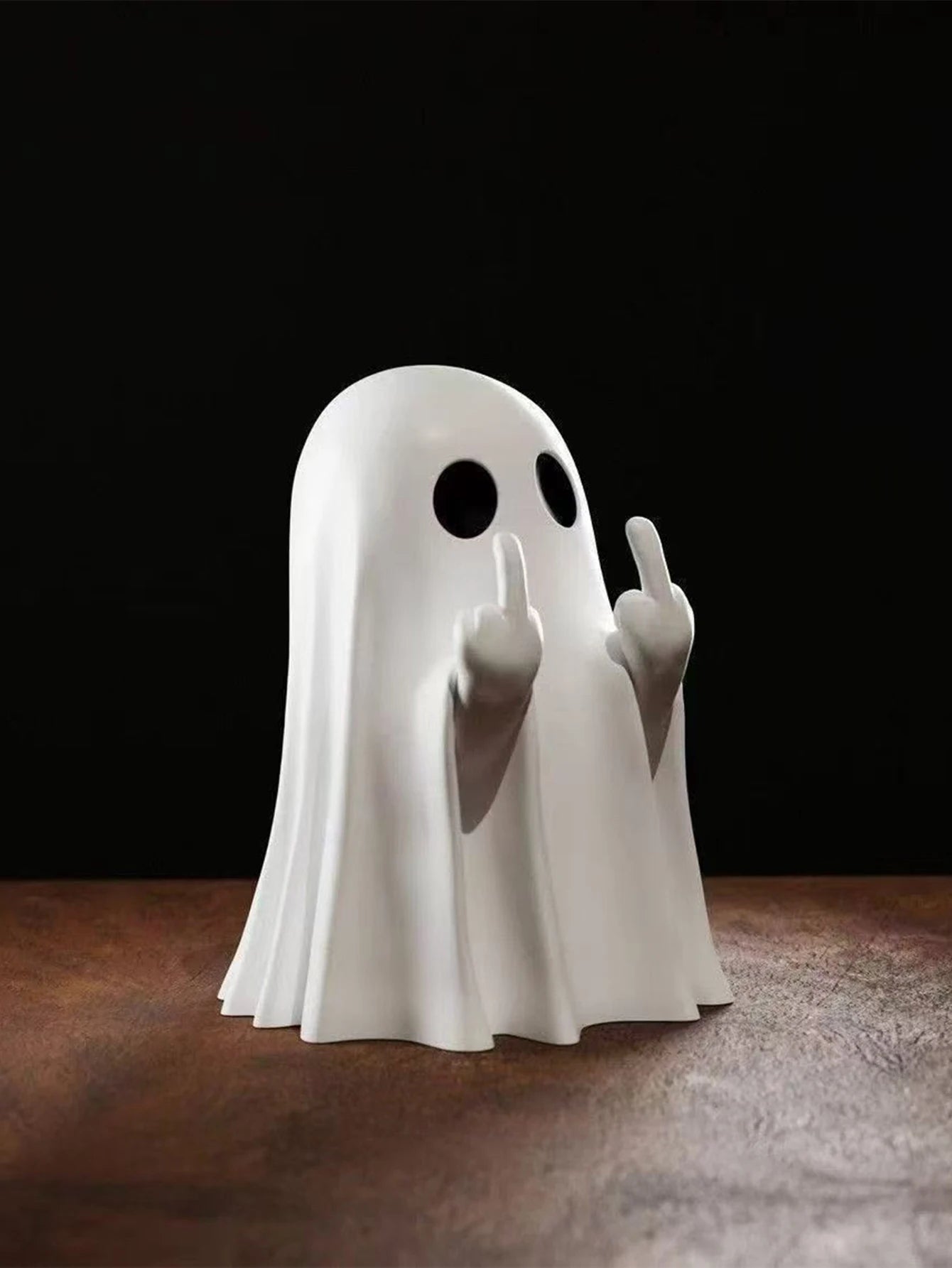 Halloween Ghost Statue - Cute & Terrifying Middle Finger Ghost Decor, Small Resin Figurine