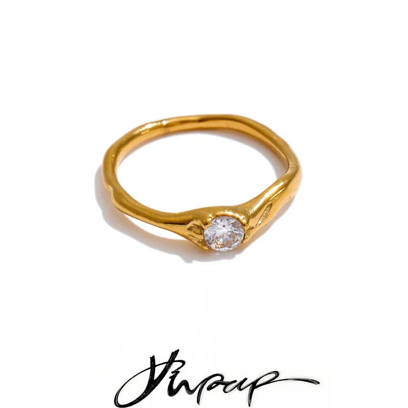 Stainless Steel Cubic Zirconia Fashion Ring for Women - PVD Plated Jewelry