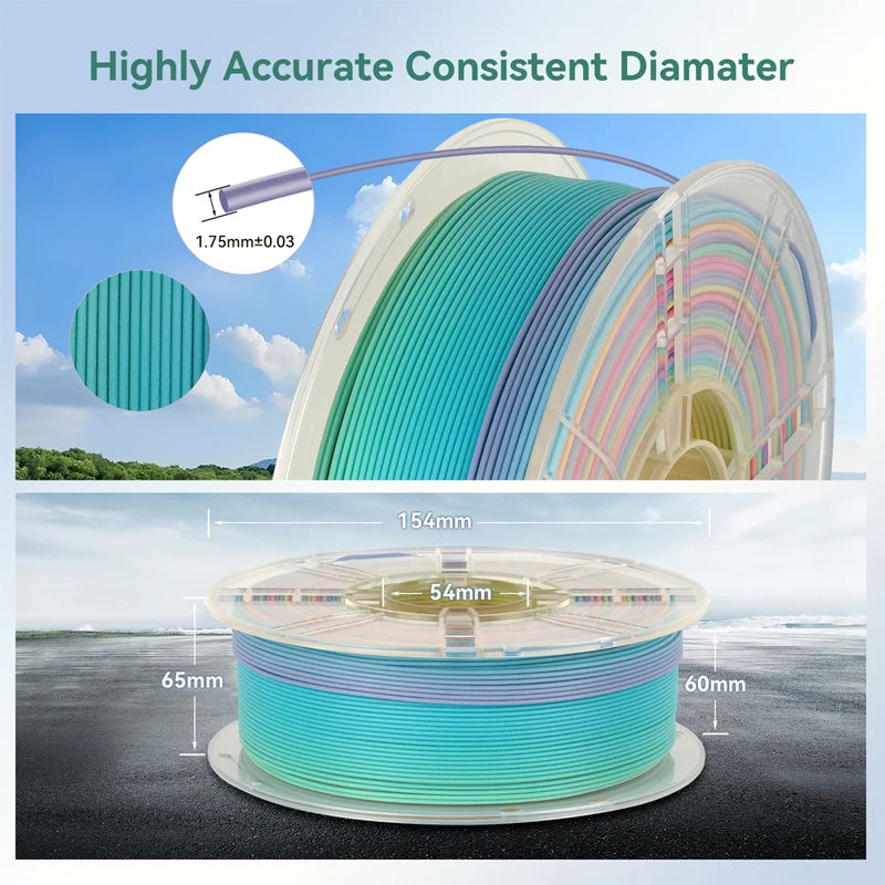 Rainbow Silk PLA 3D Printer Filament - Multi-Color Gradient 1.75mm