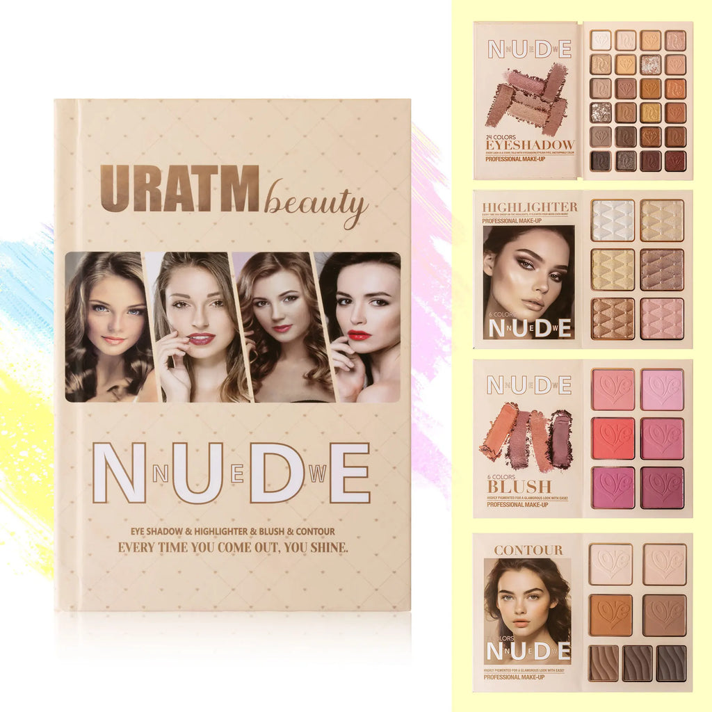43-Color All-in-One Makeup Palette Set - 4-Layer Book Design for Eyeshadow, Blush, Contour & Highlighter