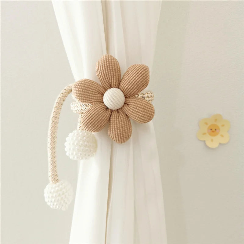 Nordic Style 3D Flower Pearl Curtain Tiebacks 2Pcs for Children's Room Decor