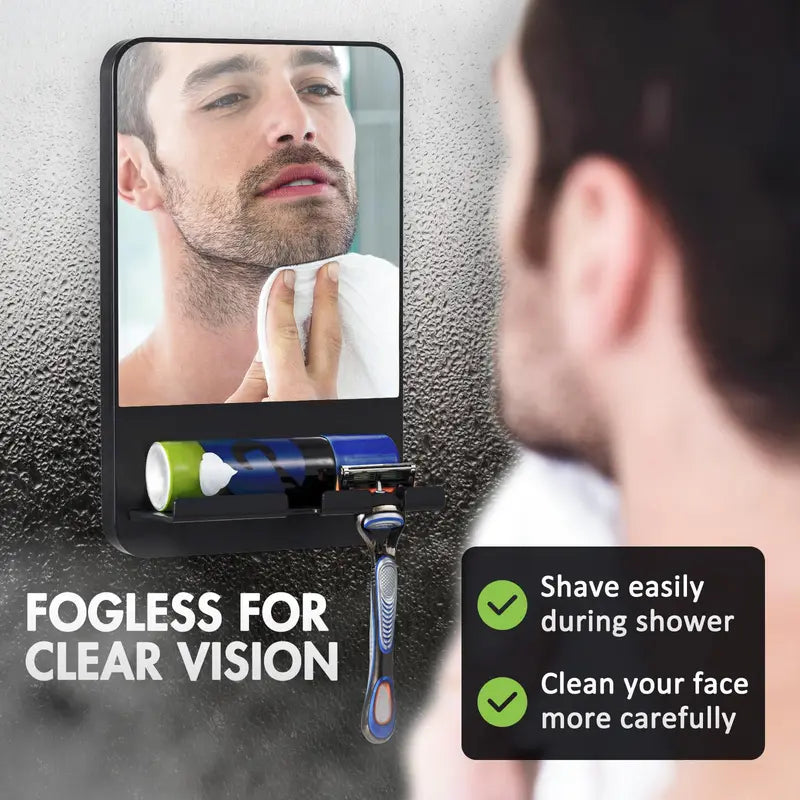 Fogless Shower Mirror with Razor Holder, Reusable Suction Bathroom Mirror