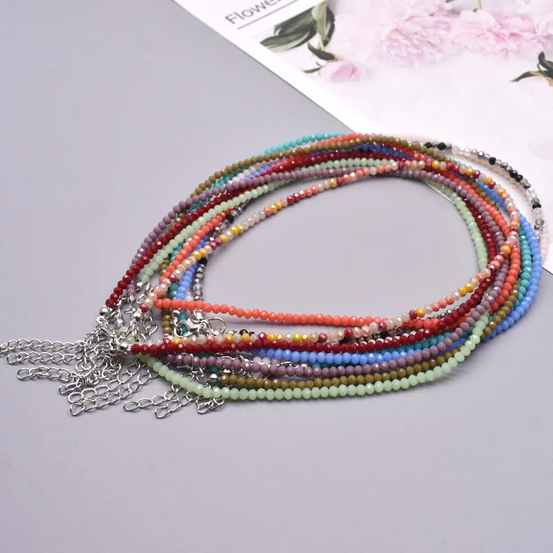 Crystal Glass Necklace for Women Short Chain Beaded Jewelry Statement Accessory