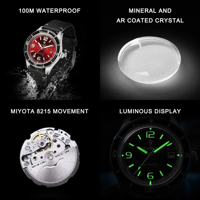 Men's Automatic Mechanical Wristwatch with Luminous Hands Water-Resistant 40mm Case