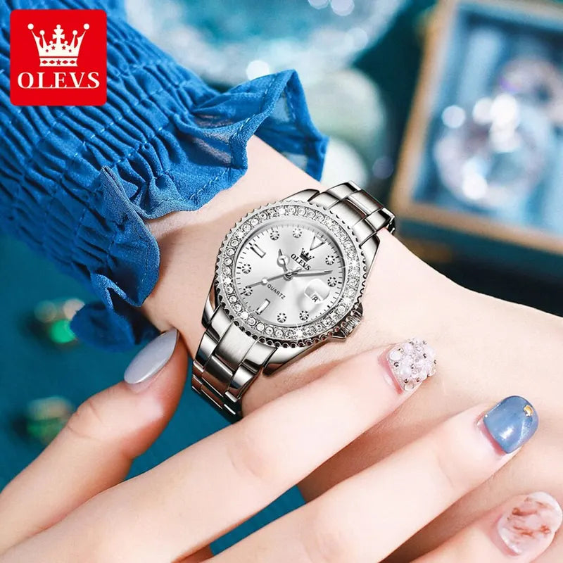 Women’s Quartz Watch with Diamond Dial Waterproof Stainless Steel Band Elegant Ladies Watch