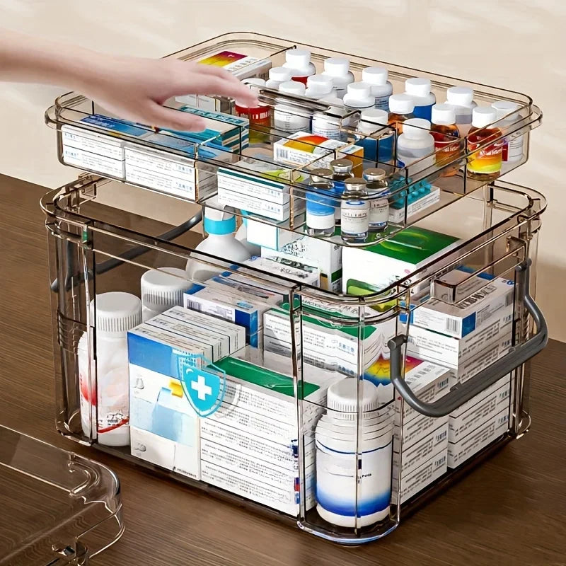 Plastic Storage Box with Handle - Transparent Emergency First Aid & Tool Kit