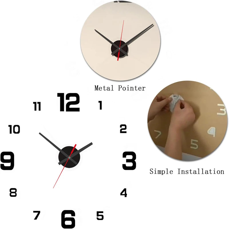 DIY Frameless Digital Wall Clock - Silent Vintage Style for Living Room & Office