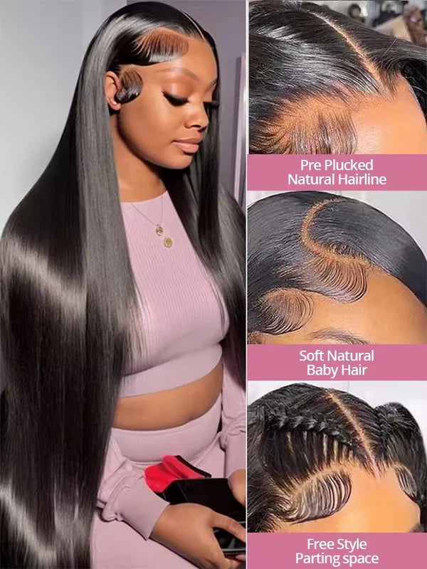 Peruvian Human Hair Wigs 32-34 Inch HD Lace Front Straight Glueless Closure for Women