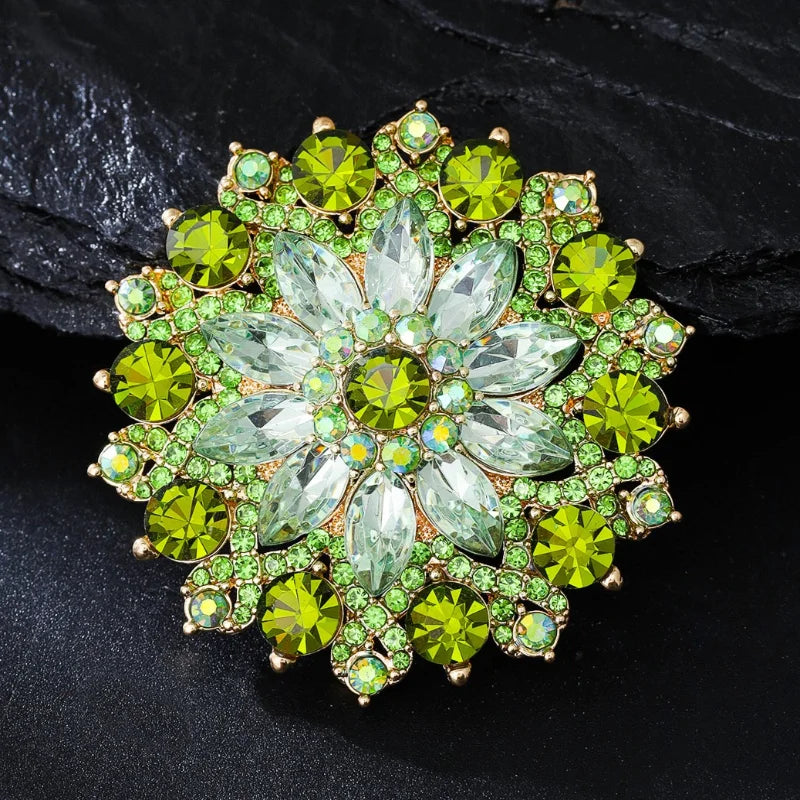 Green Rhinestone Sunflower Brooches for Women - Party Jewelry & Accessories