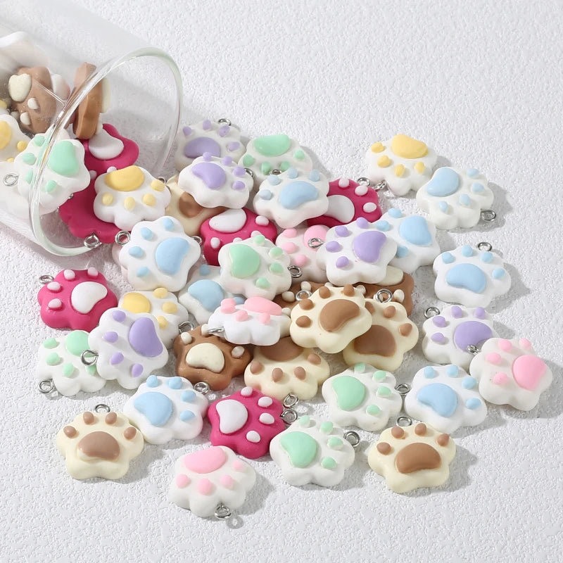 10Pcs Cartoon Animal Paw Pendant Charms Resin Jewelry Making Supplies