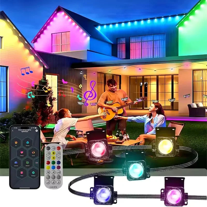 Outdoor Smart Waterproof LED String Lights - App Control, Music Sync, Eaves & Roof Decor