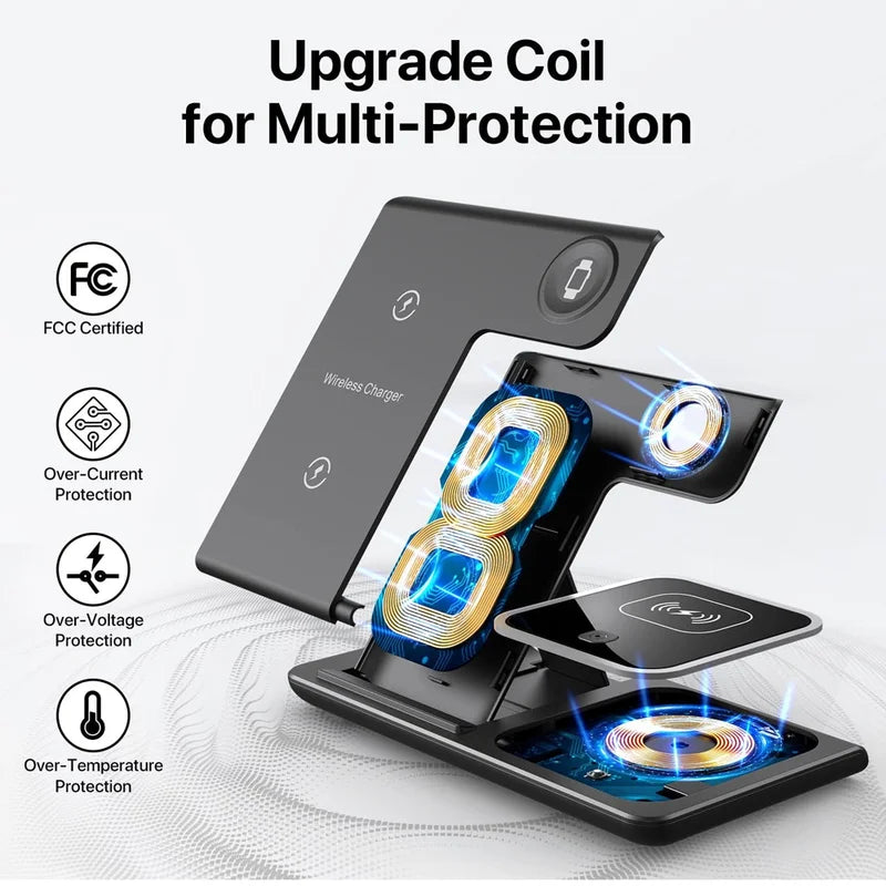 15W 3-in-1 Wireless Charging Station for iPhone, Apple Watch & AirPods - Foldable Stand