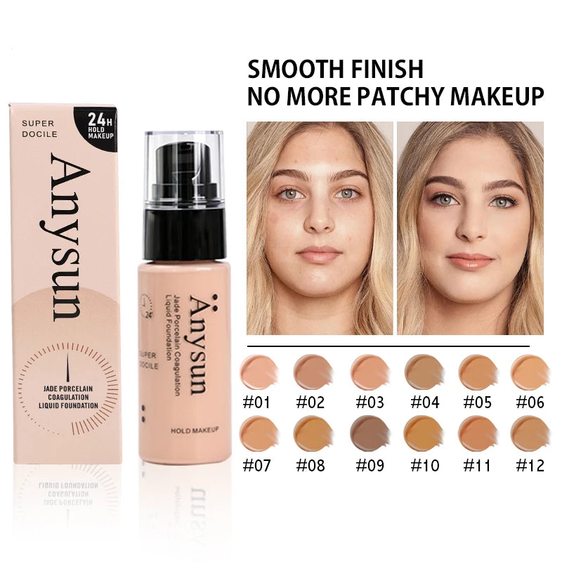 Long-Lasting Liquid Foundation Concealer Waterproof Sweatproof Natural Matte Finish