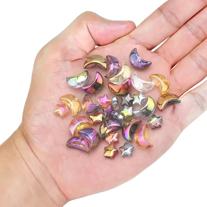 60Pcs Crystal Glass Star Moon Pendants Beads for Jewelry Making & Craft Supplies