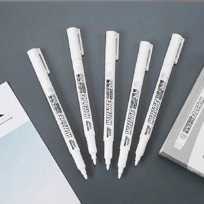 Set of 1-6 Waterproof Oily White Marker Pens for Fabric Wood Leather Graffiti
