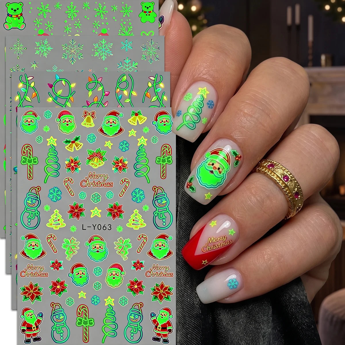 4-Pack Halloween Night Light Nail Stickers Ghost Skull Pumpkin Fun Nail Art