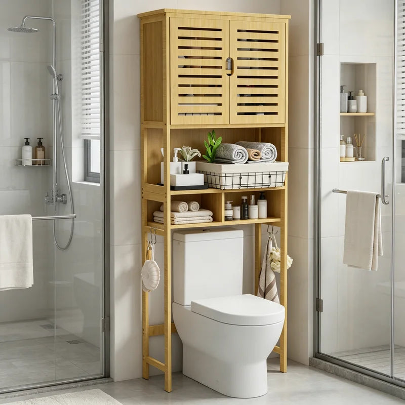 Natural Bamboo Over-the-Toilet Storage Rack 3-Tier Bathroom Organizer Space Saver