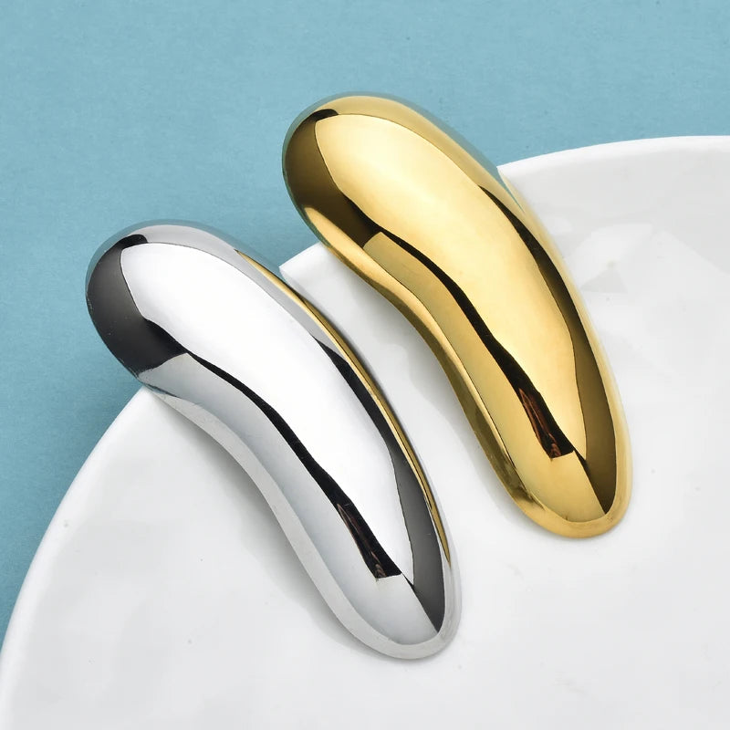 Minimalist Geometric Bean Brooch Pins - Stainless Steel Jewelry for Women & Men