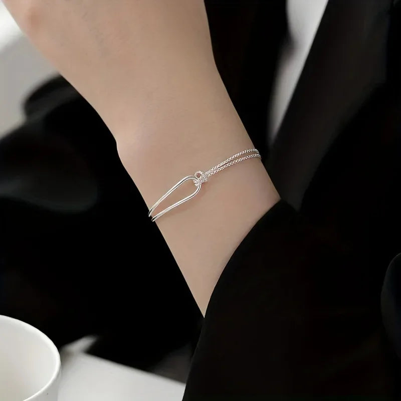 Geometric Square and Round Bead Bracelet for Women - Silver, Black & White Variants