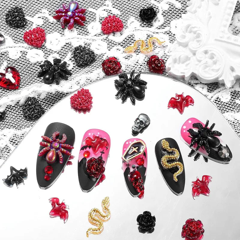 50pcs Halloween Nail Art Charms Resin Multi Shapes Spider Skull Ghost Acrylic Decorations