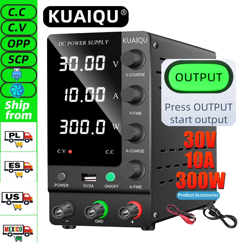 Adjustable DC Power Supply 30V 10A Lab Bench Power Regulator with Digital Display