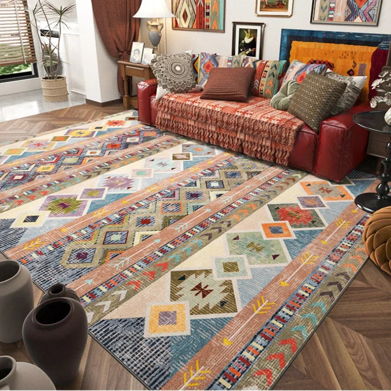 Large Bohemian Floral Area Rug for Living Room and Bedroom - Ethnic Style Carpet
