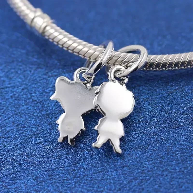 Couple Love Heart Charms Beads Set for DIY Bracelets - Silver Tone Jewelry Gift