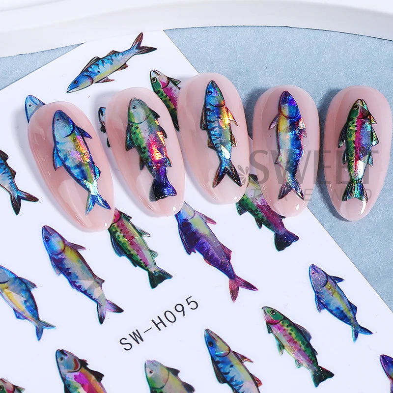 2pcs Ocean Fish Nail Art Stickers Self-Adhesive Decor for Manicure DIY
