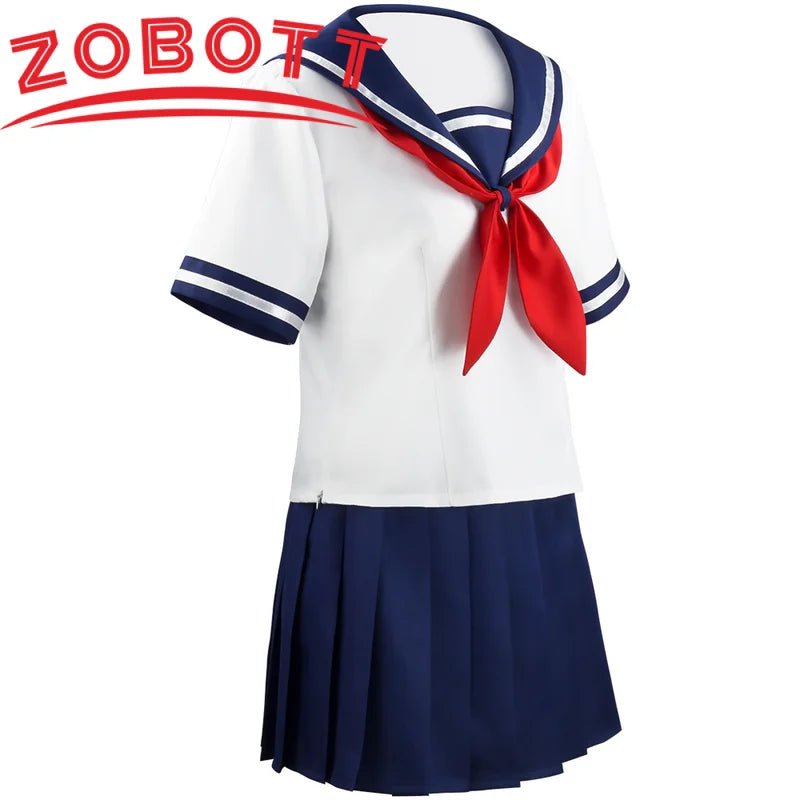 Halloween Cosplay Girl's Navy Blue Sailor Skirt Pantyhose & Black Leather Shoes Costume