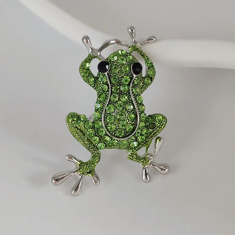 Luxury Green Crystal Frog Brooch Animal Pins for Women Dress Coat Jewelry Gift