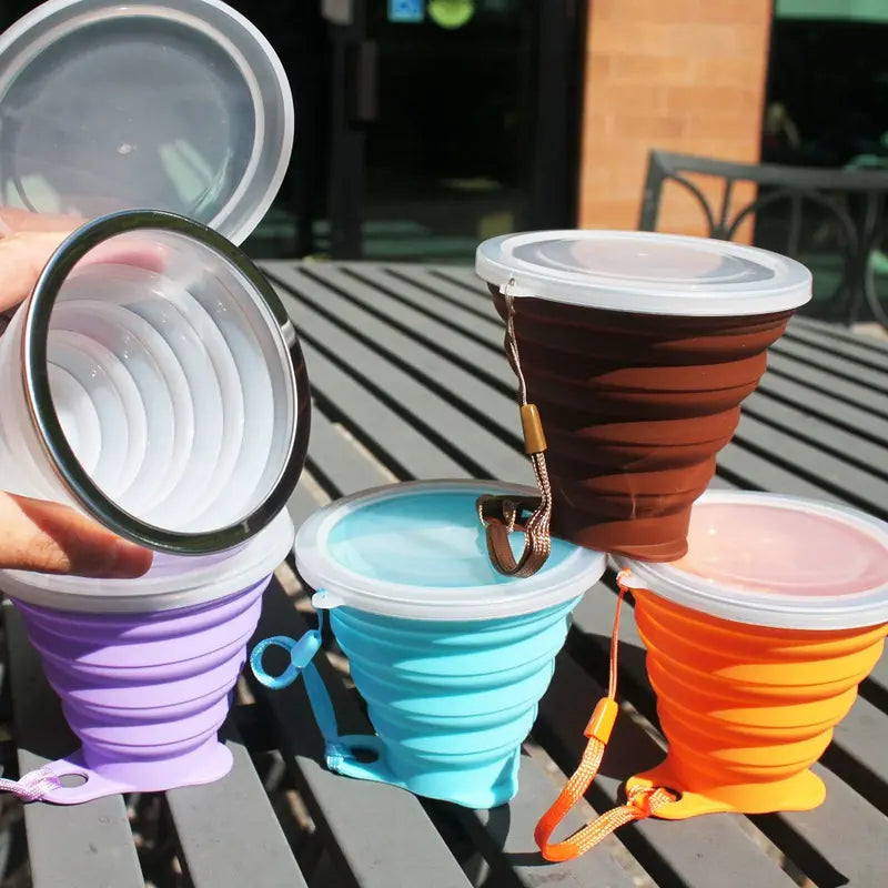 Collapsible Silicone Water Bottle with Measuring, Portable Travel Cup for Outdoors & Kids