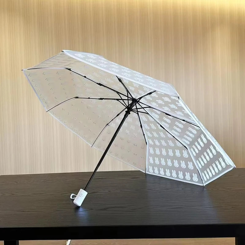Miffy Kawaii Fully Automatic Transparent Umbrella - Cartoon Rabbit Folding Sunshade for Girls & Students