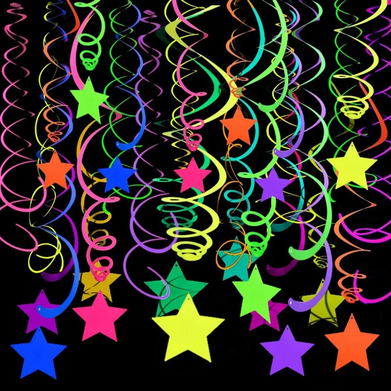 20pcs Luminous Neon Streamers and Hanging Swirl Garland for Neon Party Decor