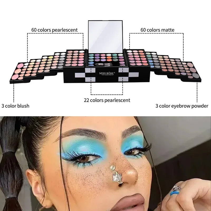 Makeup Case Set with 148 Colors Eyeshadow Palette and Lip Gloss - Portable Holiday Gift Kit