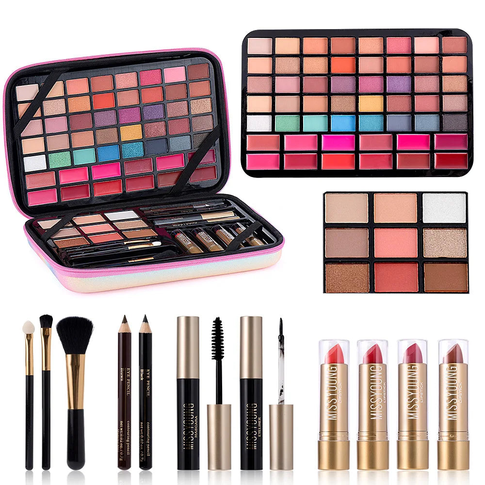 All-in-One Makeup Palette with Blush Eyeshadow Lip Gloss Highlighter Long Lasting Portable