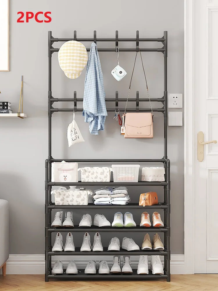 Five Layer Shoe Rack with Side Pockets - Multi-Functional Household Storage