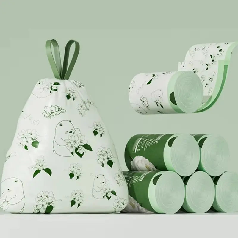 Heavy-Duty Drawstring Garbage Bags Pack - Thickened Plastic Trash Bin Liners