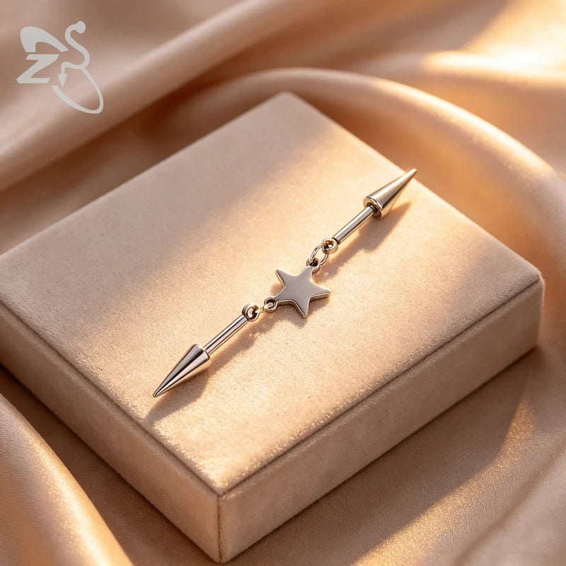 Industrial Steel Earrings Barbell Heart Star CZ Dangle Jewelry for Ear Cartilage Helix Piercings